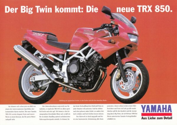 YAMAHA TRX 850 + Prospekt flyer + 1 Blatt / 2 Seiten + aus 1996