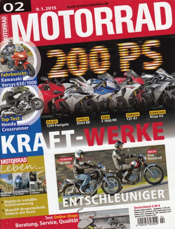 MOTORRAD 02/2015 - 200 PS Kraft-Werke, Fahrbericht Kawasaki Versys 650/1000, TOP-Test Honda Crossrunner
