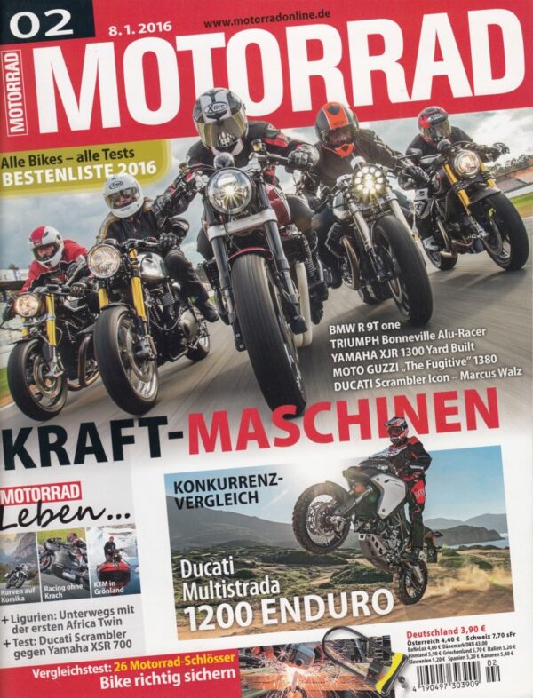 MOTORRAD 02/2016 - Kraft-Maschinen und Bestenliste 2016, alle Bikes, alle Tests