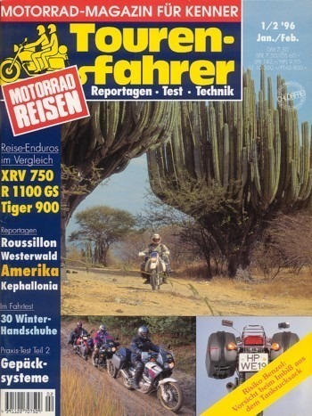 Tourenfahrer 1/2 1996 – BMW R 1100 GS mit 59 kW (80 PS) als Reise-Motorrad, Honda XRV 750 Africa Twin mit 44 kW (60 PS) als Reise-Motorrad