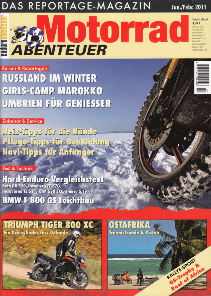 Titelbild: Motorrad Abenteuer 1/2 2011 – Triumph Tiger 800; Wunderlich-BMW F 800 GS