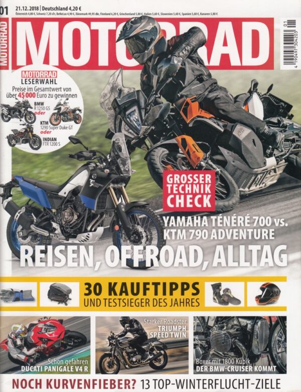 MOTORRAD 01/2019 – Yamaha Ténéré 700, KTM 790 Adventure, Ducati Panigale V4 R