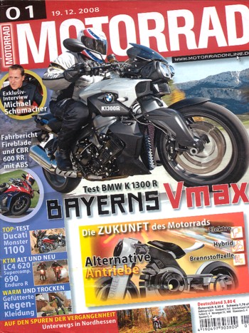 MOTORRAD 1/2009 – Test Honda CBR 600 RR; Test BMW K 1300 R; Test Ducati Monster 1100; KTM LC4 620 SC