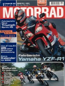 Titelseite: MOTORRAD 1/2000 – Test Yamaha YZF-R1; Kawasaki 900 Z1; Yamaha YZF-R1