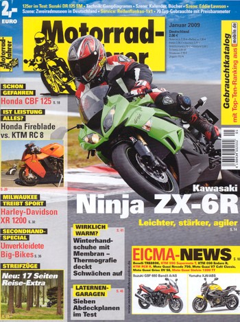 Motorradfahrer 1/2009 – Kawasaki ZX-6R Ninja mit 94 kW (128 PS) Test &Technik; Honda CBF 125 mit 8,3 kW (11,3 PS) Test & Technik