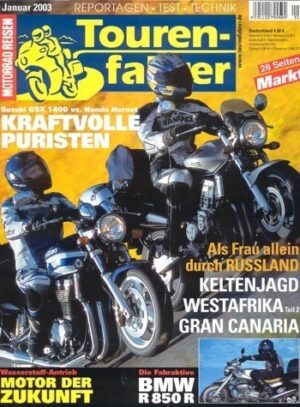 Tourenfahrer 1/2003 – Honda CB 900 F Hornet mit 80 kW (109 PS) im Vergleichstest, Suzuki GSX 1400 mit 78 kW (106 PS) im Vergleichstest