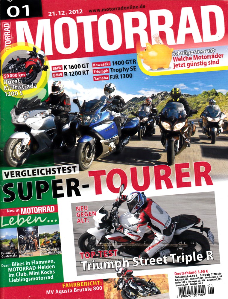 Titelbild: MOTORRAD 1/2013 – Dauertest-Bilanz Ducati Multistrada 1200 S; Top-Test Triumph Street Triple R