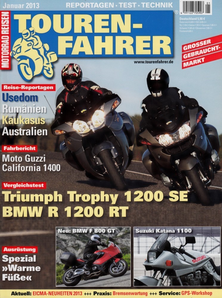 Titelbild: Tourenfahrer 1/2013 – BMW R 1200 RT vs. Triumph Trophy 1200 SE