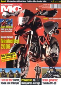 Titelseite: MO 1/2006 – Vergleich Ducati Sport 1000 vs. Voxan Black Magic vs. Triumph Thruxton 900