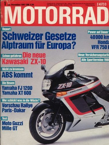 MOTORRAD 1/1988 – Fahrbericht Kawasaki ZX-10; Dauertest Honda VFR 750 F