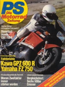 Titelseite: PS 1/1985 – Kawasaki GPZ 600 R mit 55 kW (75 PS) Test & Technik, Honda CR 500 mit 46 kW (63 PS) im Vergleichstest
