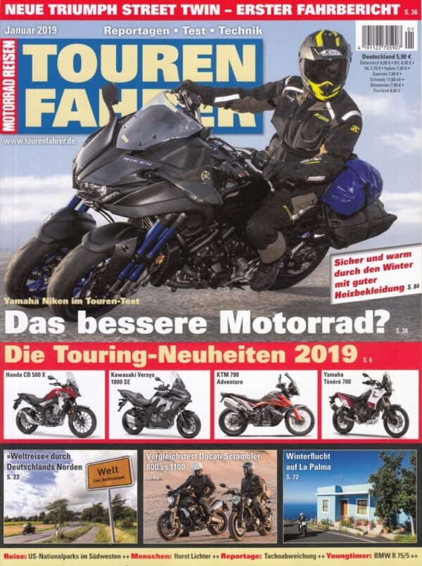 TOURENFAHRER 1/2019 – Triumph Street Twin ; Yamaha MXT 850 Niken