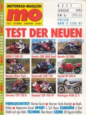 MO 1/1993 – Test BMW K 1100 RS; Vorstellung Honda CBR 1000 F Dual; Suzuki RF 600 R