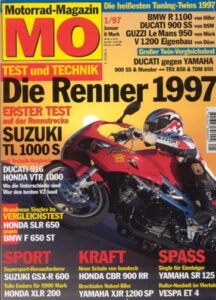 Titelseite: MO 1/1997 – Test Suzuki TL 1000 S; Yamaha XJR 1200 SP und Halbschale
