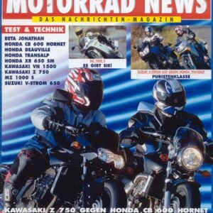 MOTORRAD NEWS 1/2004 – Honda Hornet 600 mit 71 kW (97 PS) im Vergleichstest; Kawasaki Z 750 mit 81 kW (110 PS) im Vergleichstest; MZ 1000 S mit 84 kW (115 PS) im Fahrtest
