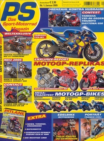 PS 1/2005 – Suzuki GSX-R 1000, mit 120,5 kW (164 PS) als Second-Hand-Racer, Honda CBR 600 RR mit 86 kW (117 PS) im Test