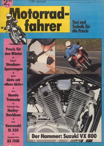 Motorradfahrer 1/1990 – Test Honda XL 600 V Transalp; Harley-Davidson, Modelle ab Baujahr 1927; Test Kawasaki EL 250