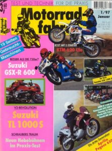 Titelseite: Motorradfahrer 1/1997 – Suzuki TL 1000 S, GSX-R 600, Yamaha XJR 1200 SP