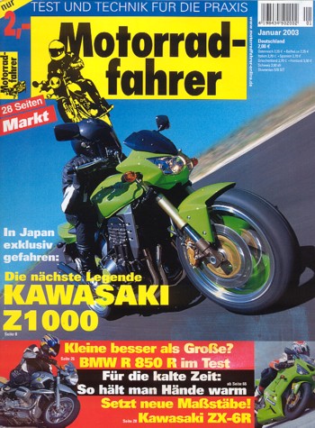 Motorradfahrer Heft 1/2003 – Kawasaki Z 1000, Ducati SS 1000/749, BMW R 850 R
