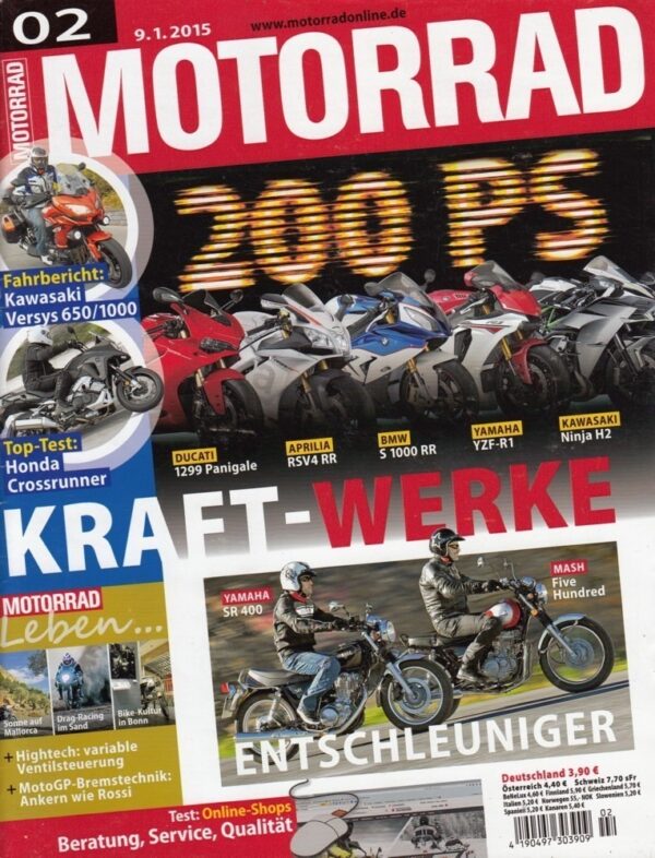MOTORRAD 02/2015 – 200 PS Kraft-Werke, Fahrbericht Kawasaki Versys 650/1000, TOP-Test Honda Crossrunner