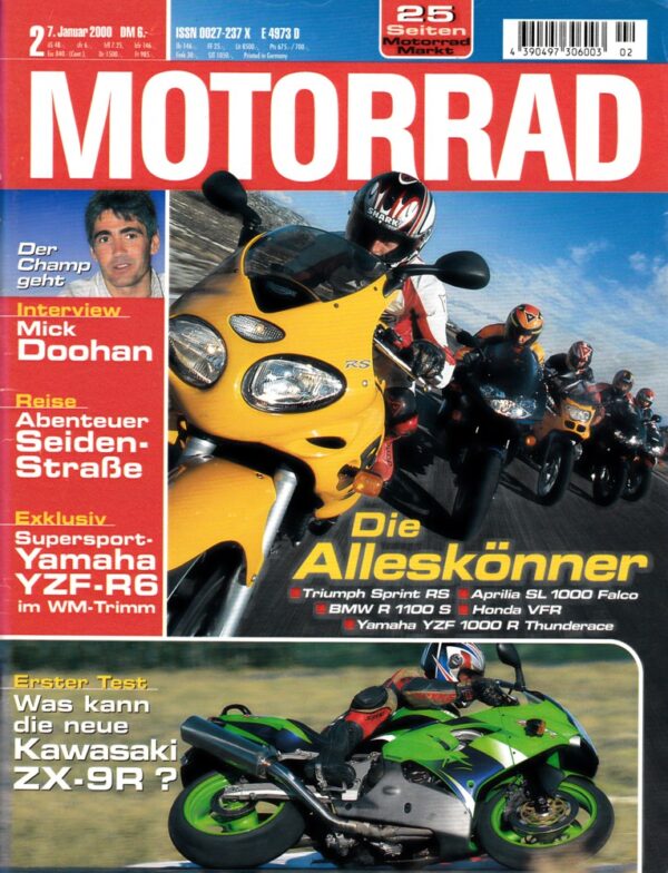 MOTORRAD 2/2000 – Aprilia SL 1000 Falco; BMW R 1100 S; Honda VFR 800; Triumph Sprint RS