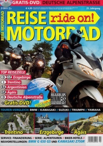 REISE MOTORRAD ride on! 2/2011 – BMW K 1300 GT mit 118 kW (161 PS) im Reise-Vergleichstest, BMW G 650 GS mit 35 kW (48 PS) Vorstellung