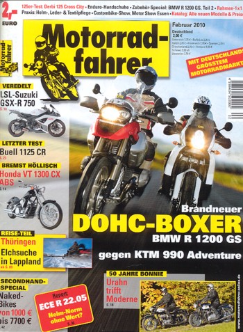 Motorradfahrer 2/2010 – Suzuki GSX-R 750, hier von LSL getunt, Test & Technik; Honda VT 1300 CX mit 43 kW (58 PS) + ABS im Test