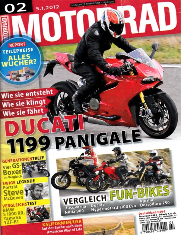 MOTORRAD 2/2012 – Ducati 1199 Panigale; Vergleich BMW S 1000 RR vs. Yamaha YZF-R1