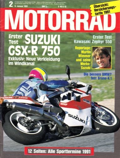 MOTORRAD 2/1991 – Test Ducati 851; Test Suzuki GSX-R 750; Test BMW K 1, hier von Brune getunt; Suzuki DR 350 S, hier als Sportumbau