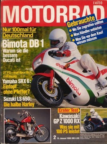 MOTORRAD 2/1986 – Test Bimota DB1; Kawasaki GPZ 1000 RX; Gilera NGR 250
