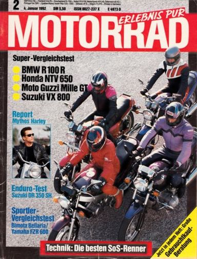 MOTORRAD 2/1992 – Bimota Bellaria; Yamaha FZR 600; BMW R 100 R; Honda NTV 650 Revere