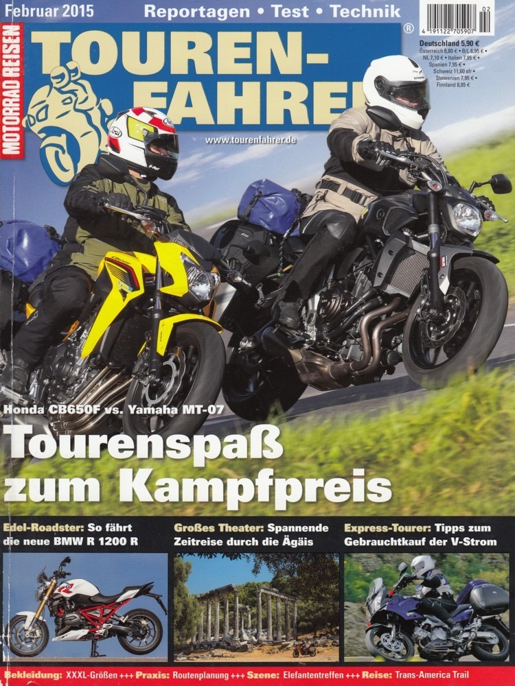 Titelbild: TOURENFAHRER 2/2015 – Honda CB 650 F vs. Yamaha MT-07