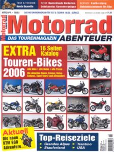 Titelseite: Motorrad ABENTEUER 3/4 2006 – Test KTM 990 Adventure; Test Aprilia Tuono 1000 R; Test Honda Deauville; Suzuki DL 1000 V-Strom, Baujahr 2002 bis 2006