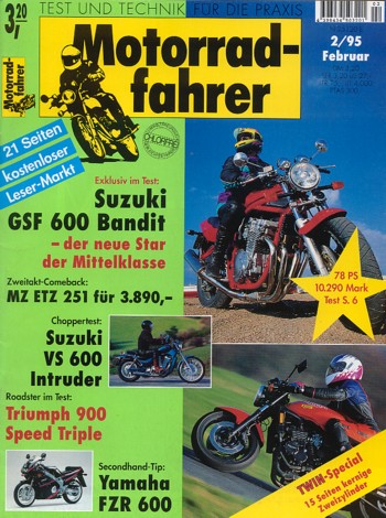 Motorradfahrer 2/1995 – Suzuki GSF 600 Bandit, Triumph Speed Triple