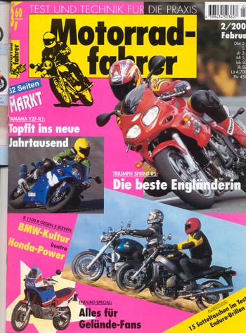 Motorradfahrer 2/2000 – Triumph Sprint RS; Yamaha YZF-R1; BMW R 1100 R; Honda X-Eleven