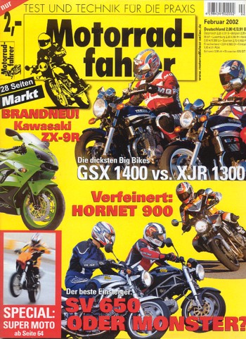 Motorradfahrer Heft 2/2002 – Kawasaki ZX-9R Ninja, Suzuki GSX 1400 vs. Yamaha XJR 1300