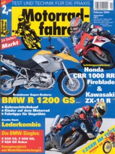 Titelseite: Motorradfahrer Heft 2/2004 – Honda CBR 1000 RR Fireblade, Kawasaki ZX-10R Ninja, BMW F 650 GS