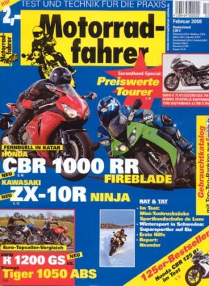 Motorradfahrer 2/2008 – GAS GAS EC 450 FSR, Modell 2008, Test & Technik; Honda Fireblade mit 131 kW (178 PS) Test & Technik