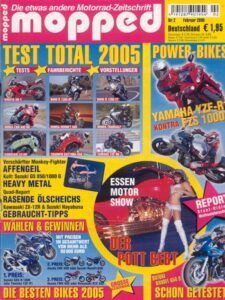 Titelseite: mopped 2/2005 – Triumph Daytona 650 mit 84 kW (114 PS) im Vergleichstest, Yamaha YZF-R6 mit 88 kW (120 PS) im Vergleichstest