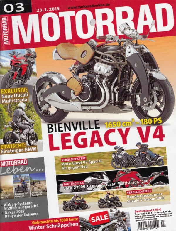 MOTORRAD 03/2015 – Bienville Legacy V4; Ducati Multistrada; Moto Guzzi V7 Special alt vs. neu