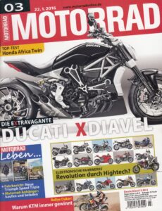 Titelseite: MOTORRAD 03/2016 – Die extravagante Ducati XDiavel, Honda Africa Twin Top-Test, Elektronische Fahrwerke