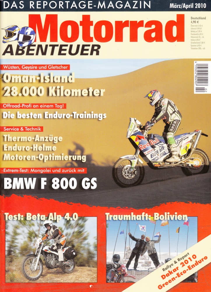 Motorrad ABENTEUER 3/4 2010 – BMW F 800 GS, hier als Touratech-Umbau Desierto F nach dem Härtetest; Test Beta Alp 4.0