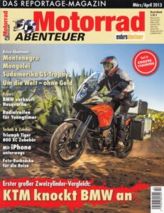 Titelseite: Motorrad ABENTEUER 3/4 2013 – BMW R 1200 GS; KTM 1190 Adventure; Test Husqvarna TR 650 Terra; HM CRE F300R, eine Mittelklasse-Enduro