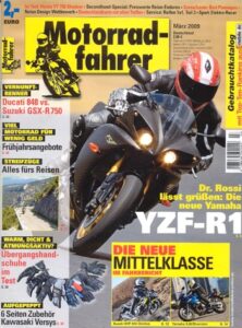 Titelseite: Motorradfahrer 3/2009 – Ducati 848 vs. Suzuki GSX-R 750