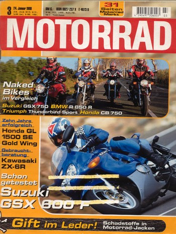 MOTORRAD 3/1998 – BMW R 850 R; Honda CB Seven Fifty; Suzuki GSX 750; Triumph Thunderbird Sport
