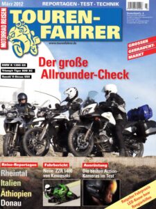 Titelseite: Tourenfahrer 3/2012 – Suzuki V-Strom 650 vs. Tiger 800 XC vs. R 1200 GS