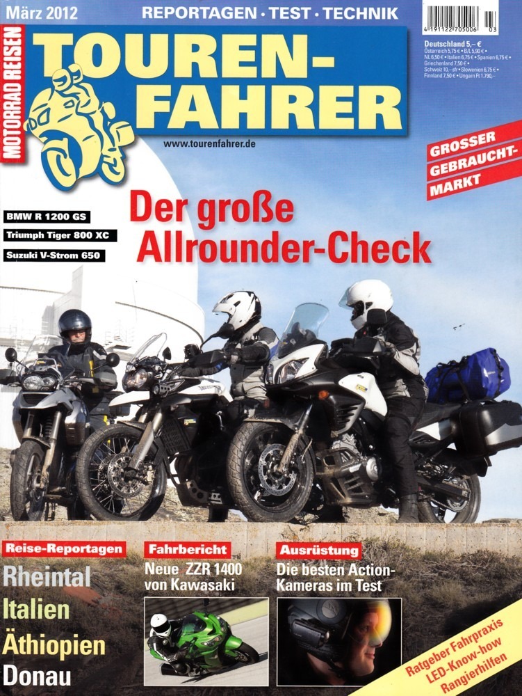 Titelbild: Tourenfahrer 3/2012 – Suzuki V-Strom 650 vs. Tiger 800 XC vs. R 1200 GS
