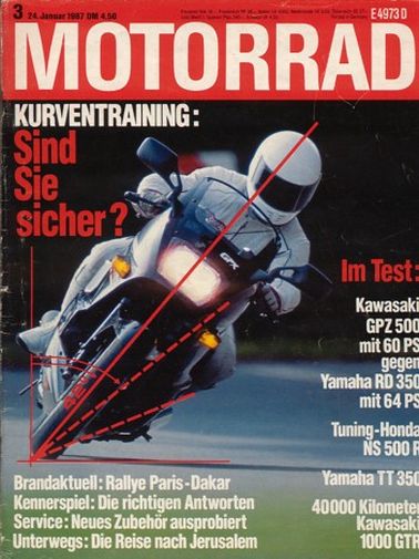 MOTORRAD 3/1987 – Yamaha RD 350 vs. Kawasaki GPZ 500 S; Dauertest Kawasaki GTR 1000