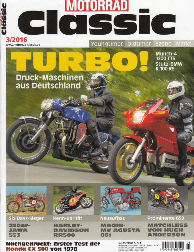 Titelbild: Motorrad Classic 03/2016 – Münch 4 1200 TTS Turbo; Stütz-BMW K 100 RS