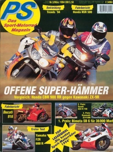 PS 3/1994 – Honda CBR 900 RR FireBlade mit 92 kW (125 PS) im Vergleichstest, Kawasaki ZX-9R Ninja mit 102 kW (139 PS) im Vergleichstest
